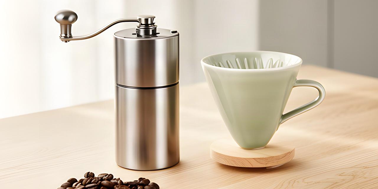 Titanium-Handmühle und skandinavischer Keramikfilter auf einem hellen Holztisch